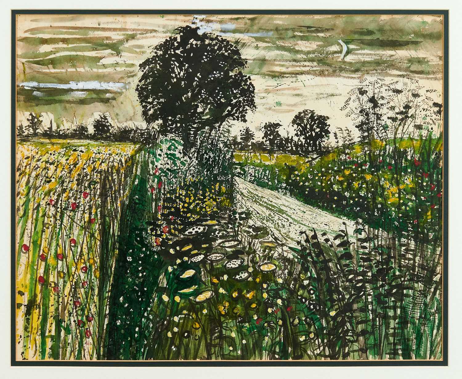 Lot 790 - John O'Connor (1913-2004) watercolour and gouache - Track with Wild Flowers, circa mid-1950s, signed, 47cm x 57cm, in glazed gilt frame Provenance: John Stevens Fine Art, Hadleigh