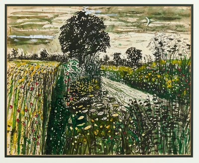 Lot 790 - John O'Connor (1913-2004) watercolour and gouache - Track with Wild Flowers, circa mid-1950s, signed, 47cm x 57cm, in glazed gilt frame Provenance: John Stevens Fine Art, Hadleigh