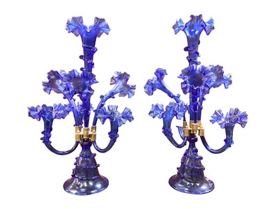Lot 131 - Pair of Venetian blue glass épergnes