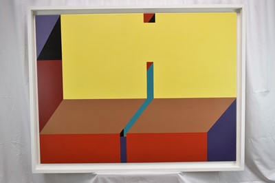 Lot 1029 - Ron Sims (1944-2014) oil on canvas - Yellow Architectural Anatomy, 92cm x 122cm, framed
