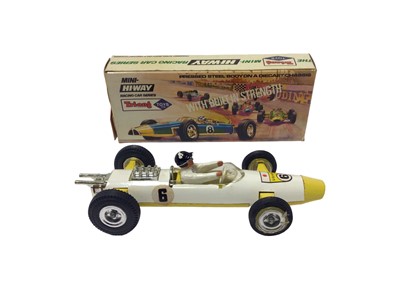 Lot 2 - Triang Mini Hi-way Racing Car Series including Daytona, Le Mans, Nurburgring, Monday (all have no driver), plus Usaki with driver, all boxed (5)