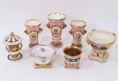 Lot 145 - Set of three graduated 19th century spill vases, together with two Derby pot pourri, a Herend bowl and another vase