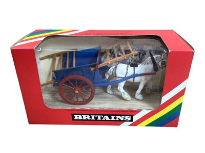 Lot 42 - Britains Farm Tractor & Mini Trailer No.9431, Farm Tractor & Push Off Buck Rake No.9432, Spreader No.9568, Tumbrell Cart No.9499, Front Loader No.9574, Plough No.9546, Trailer No.9499 & 130 Seed Dr...