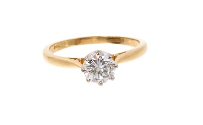 Lot 756 - Diamond single stone ring with a round brilliant cut diamond estimated to weigh approximately 1.00ct, in claw setting on 18ct yellow gold shank