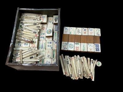 Lot 2415 - Collection of bone and bamboo mah jong tiles