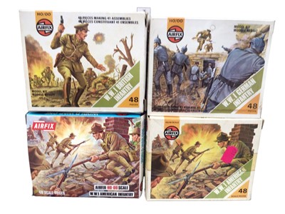 Lot 77 - Airfix HO OO scale WW1 & WW11 Military Series including WW1 French (x2), German (x3), British (x4) & American Infantry and WW11 British Commandos (x3), British Paratroops, Afrika...