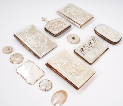 Lot 964 - Collection of six 19th century carved mother of pearl card cases and purses