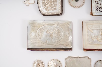 Lot 964 - Collection of six 19th century carved mother of pearl card cases and purses