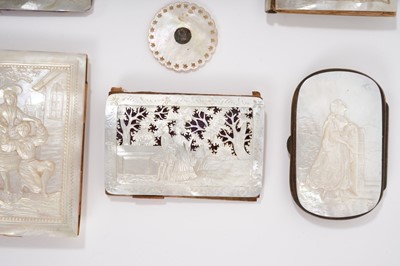 Lot 964 - Collection of six 19th century carved mother of pearl card cases and purses