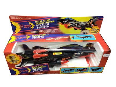 Lot 196 - Jet 3000 Stealth Fighter No.2336 & Copter 3000 Chopper RX-7 No.2338 with remote controllers, plus PP Armouered Car and three model tanks including Tiger & Leopard (6)