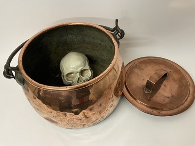 Lot 78 - Large Victorian copper cauldron with forged iron handle
