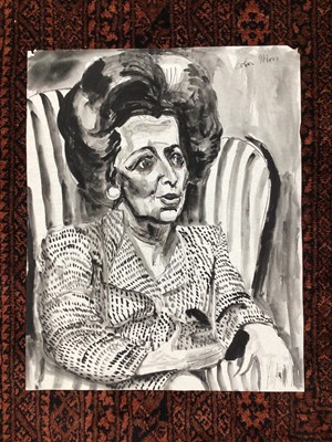 Lot 350 - *Colin Moss (1914-2005) watercolour portrait of Margaret Thatcher