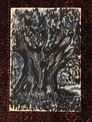Lot 352 - *Colin Moss (1914-2005) mixed media, a haunted twilit wood, unsigned, 56cm x 38cm