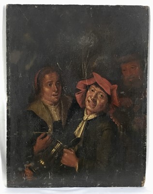 Lot 95 - 19th century Dutch School oil on panel, merry makers, 34cm x 27cm