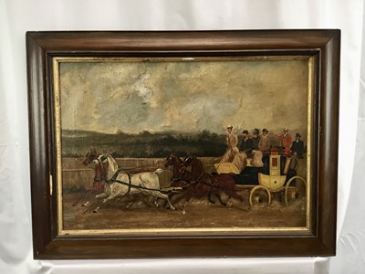 Lot 27 - Manner of John Charles Maggs, oil on canvas, A Coaching Scene, 32cm x 47cm, framed