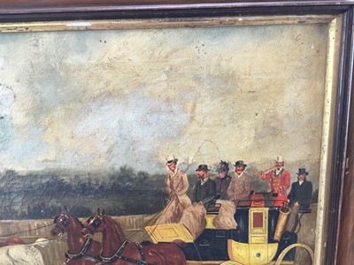 Lot 27 - Manner of John Charles Maggs, oil on canvas, A Coaching Scene, 32cm x 47cm, framed