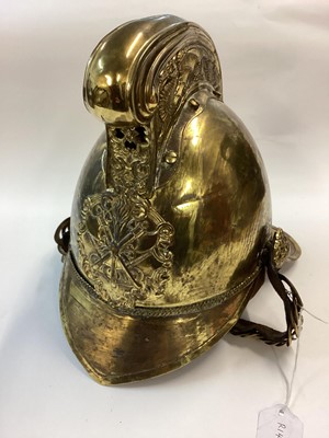 Lot 888 - 19th Century Merryweather Brass Fireman's Helmet, the large comb embossed with dragons to both sides, universal pattern helmet plate to the front
