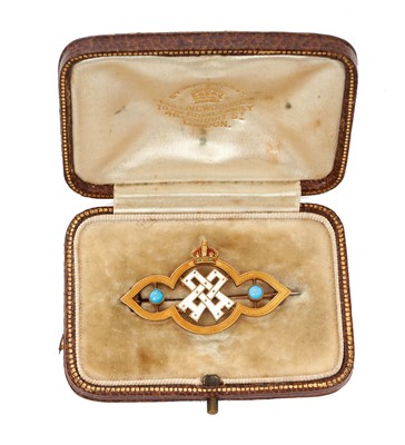 Lot 6 - H.M. Queen Alexandra, fine gold and enamel presentation brooch with crowned crossed A cipher in original Collingwood box