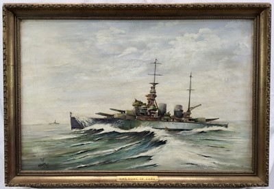 Lot 50 - A. Horton oil on canvas The Warship H.M.S. Duke of York, signed, 40 x 60cm, framed