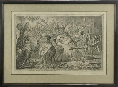 Lot 62 - For RTO James Gillray (1756-1815) 'Dilettanti Theatricals - or - A Peep at the Green Room', 31cm x 49cm, framed and glazed