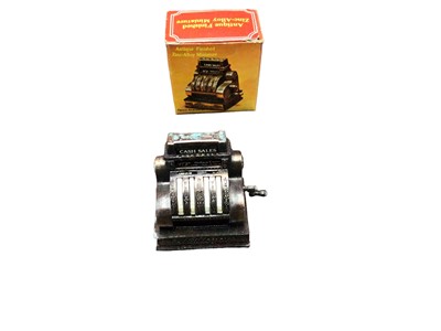 Lot 357 - Antique Finished Zinc Alloy Miniature Pencil Sharpener National Cash Register, Hong Kong, plus similar diecast Miniature Pencil Sharpeners including Tank No.9642, Helicopter No.9641, Truck No.9776,...