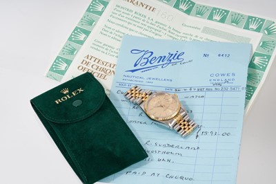Lot 866 - Gentlemen's Rolex DateJust wristwatch reference 16233 with papers