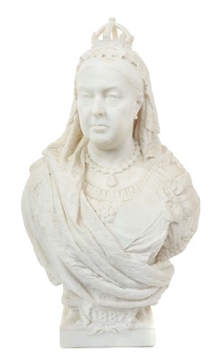 Lot 31 - Fine carved white marble bust of Queen Victoria 1887