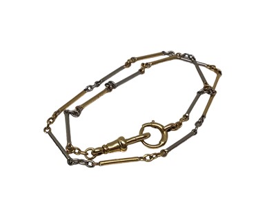 Lot 63 - 18ct yellow gold and precious white metal bar link chain, 37cm long