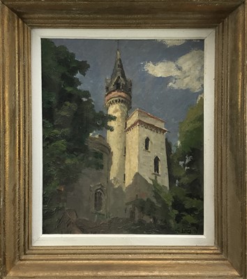 Lot 458 - French School, 20th century oil on canvas, view of a chateau, signed lower right, 37x44.5cm