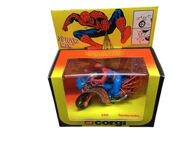 Lot 371 - Corgi Superheroes including Superman Supermobile No.265 & Superman Van No.435, The Incredible Hulk No.264, Buck Rogers Starfighter No.647 & Spider-Man Spiderbike No.266 (5)