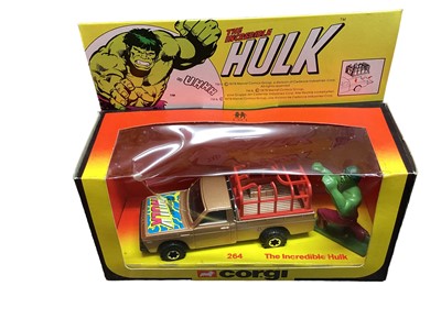 Lot 371 - Corgi Superheroes including Superman Supermobile No.265 & Superman Van No.435, The Incredible Hulk No.264, Buck Rogers Starfighter No.647 & Spider-Man Spiderbike No.266 (5)