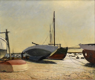 Lot 1294 - Fid Harnack (1897-1983) oil on canvas - 'Fitting Out', signed, 64cm x 76cm, framed