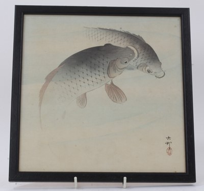 Lot 1075 - Ohara Koson (1877-1945) woodblock print - two carp