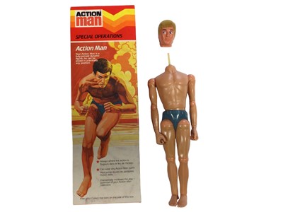 Lot 8 - Palitoy Miro-Meccano Action Man Special Operations (No Outfit) with eagle eyes (detached head) grey trunk body & plastic ID tag, leaflet & lucky draw entry form, boxed No.934800 (1)
