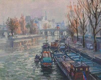 Lot 1261 - *Ian Hay (b.1940) pastel - 'Winter Morning, Ile de la Cité', signed and dated '97, 38cm x 50cm, in glazed gilt frame
