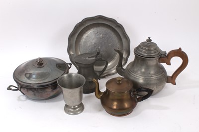 Lot 1066 - 18th century French pewter coffee pot and other pewter