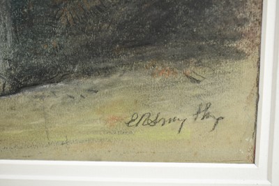 Lot 1355 - Edward Robert Smythe (1810-1899) pastel and charcoal - A Donkey, Man and Dog before a Gate, signed, 34cm x 51cm, in glazed maple veneered frame