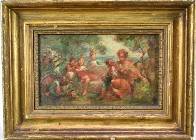 Lot 1548 - Clarence Arthur Bird, early 20th century, oil on panel - 'Sicilian Seas', signed, titled to original label verso, 14.5cm x 23.5cm, in gilt frame