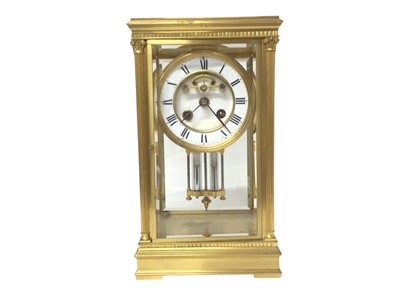 Lot 903 - Late 19th century French four glass gilt brass mantel clock