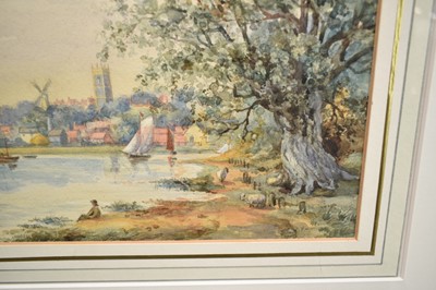 Lot 1230 - Attributed to Thomas Churchyard (1798-1865) watercolour - Bustling scene on the, 18.5cm x 29cm, in glazed gilt frame