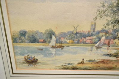 Lot 1230 - Attributed to Thomas Churchyard (1798-1865) watercolour - Bustling scene on the, 18.5cm x 29cm, in glazed gilt frame