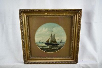 Lot 1218 - John Moore of Ipswich (1820-1902) oil on panel - Vessels at Sea, 14cm tondo, in glazed gilt frame