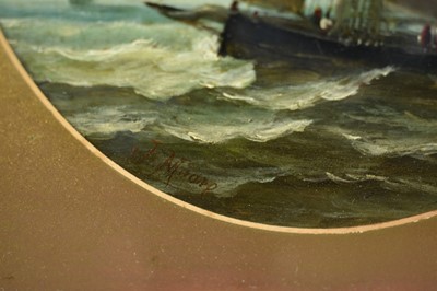 Lot 1218 - John Moore of Ipswich (1820-1902) oil on panel - Vessels at Sea, 14cm tondo, in glazed gilt frame