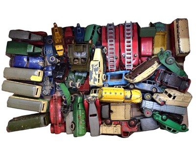 Lot 1833 - Diecast unboxed selection of early models including saloon cars, fire engines, buses, racing cars, lorries etc (Qty)