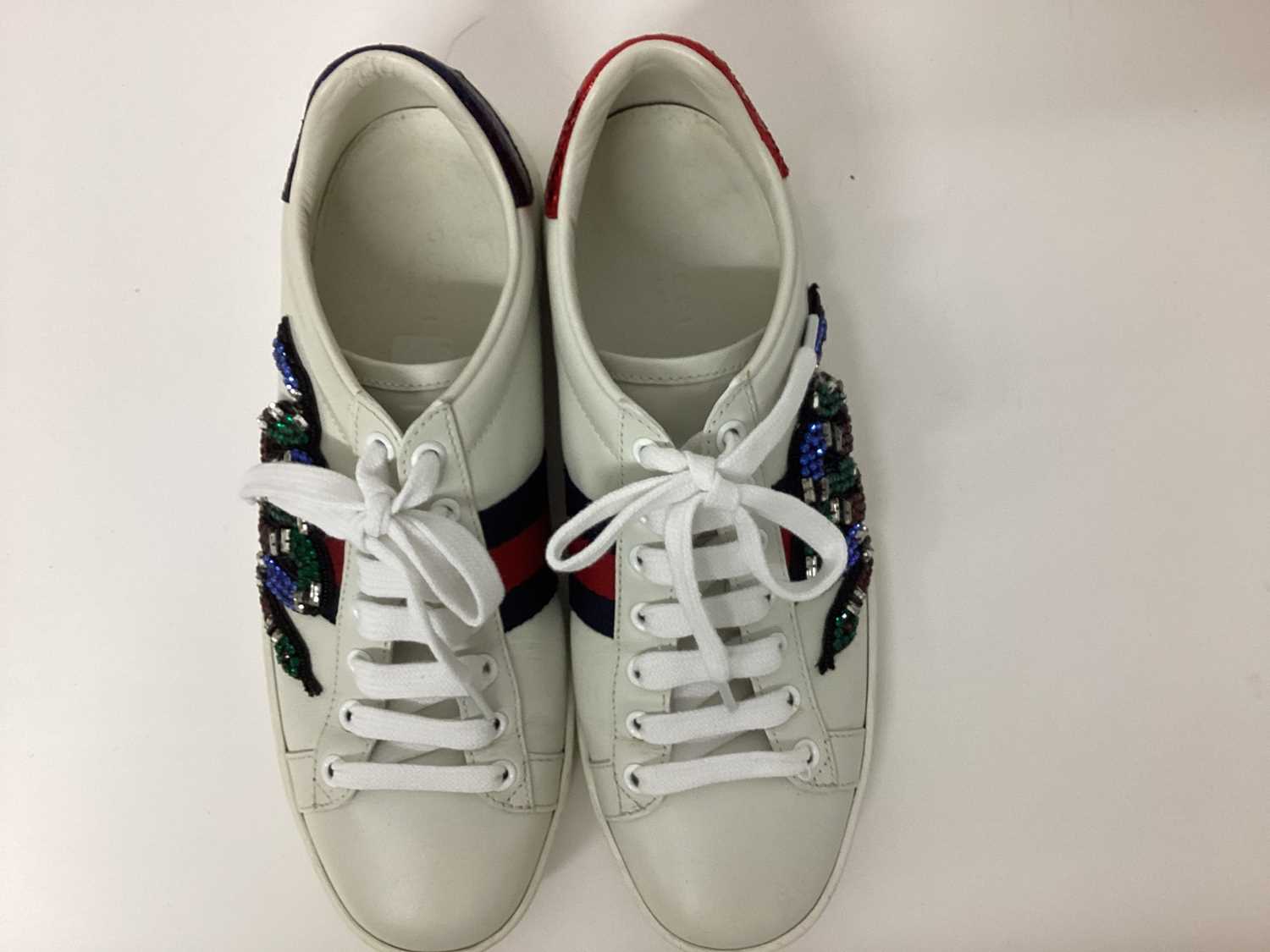 Lot 2071 - Gucci women's white with jewelled python skin 460203  38, with receipt and soft bag.  Used.