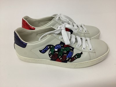 Lot 2071 - Gucci women's white with jewelled python skin 460203  38, with receipt and soft bag.  Used.