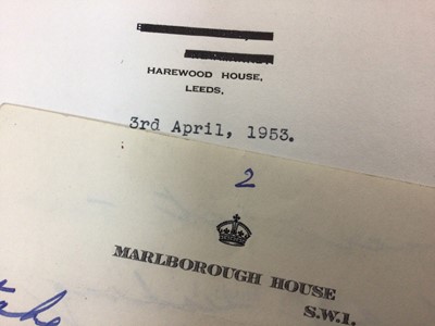 Lot 86 - H.R.H. Princess Mary The Princess Royal and Countess of Harewood, seven 1940s-1960s handwritten letters