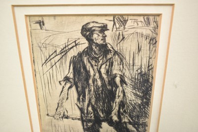 Lot 1100 - Harry Becker (1865-1928) etching - Farmworker, 18cm x 10cm, in glazed gilt frame