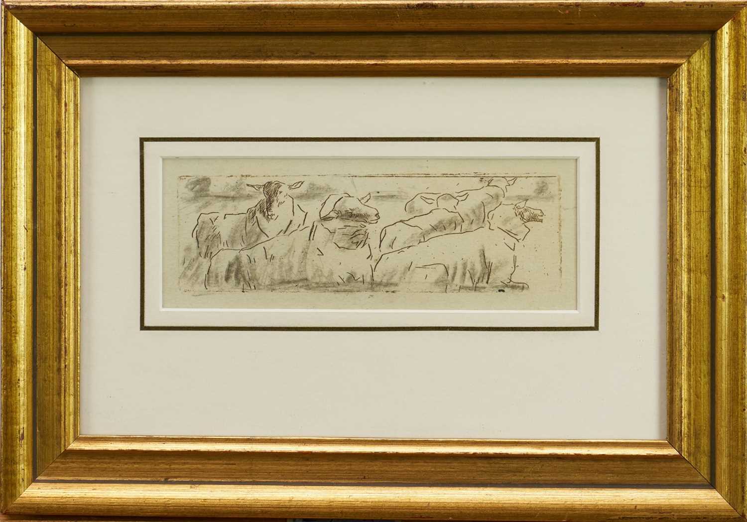 Lot 1099 - Harry Becker (1865-1928) lithograph - Sheep at Rest, 7cm x 19cm, in glazed gilt frame
