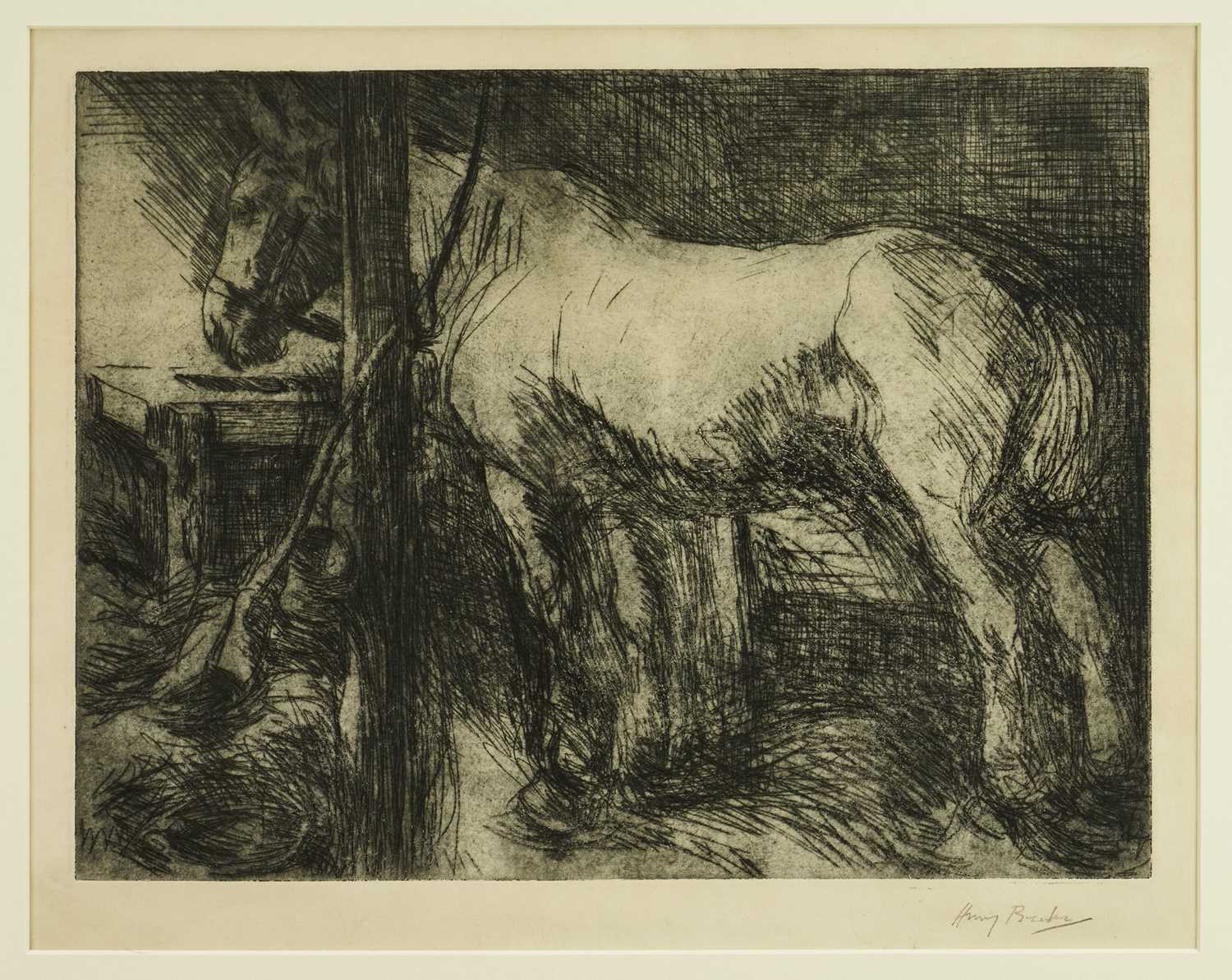 Lot 1098 - Harry Becker (1865-1928) signed etching - Horse in the Stable, 34.5cm x 43.5cm, in glazed frame